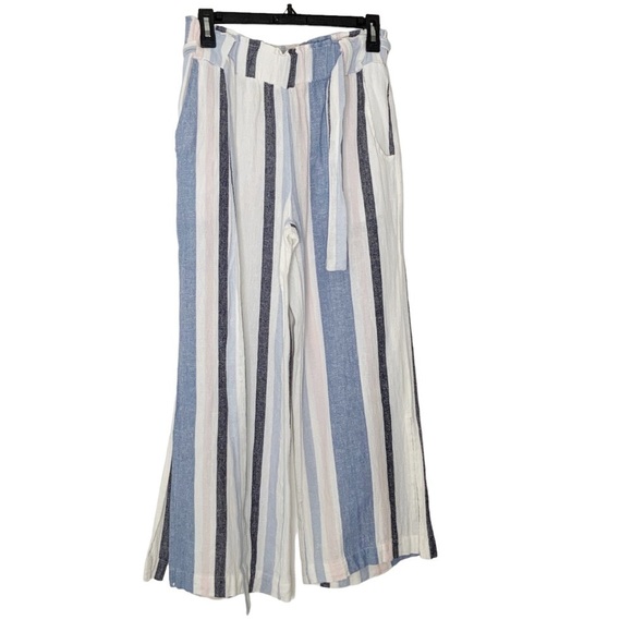 INDIGO Rein linen blend striped pants with bottom split. Size M - Picture 2 of 8